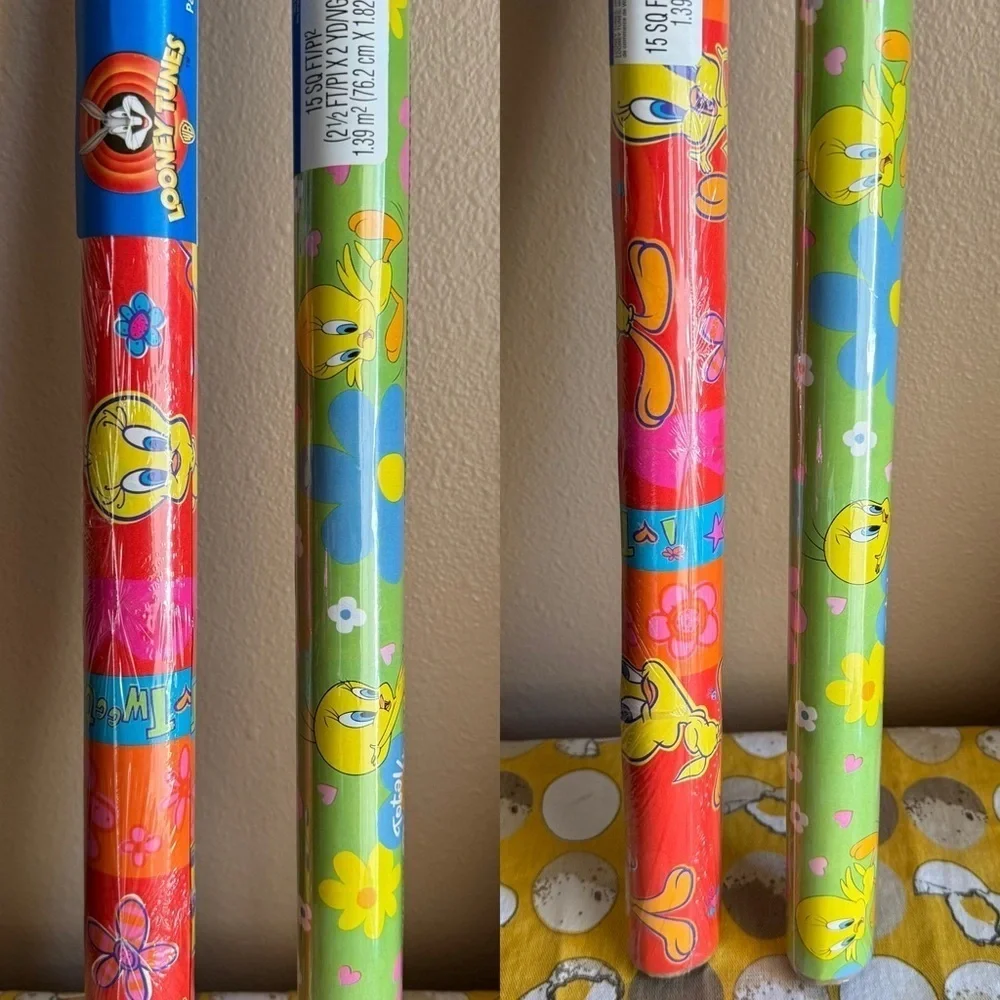 Vintage 1999/2000 Hallmark NIP Tweety Bird wrapping paper tubes set of 2